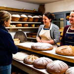 **

A bustling local bakery scene in the Netherlands. The baker, with flour-dusted apron, is passionately explaining the ingredients and traditional methods to a diverse group of customers. Shelves are filled with rustic breads. The overall feeling is warm, inviting, and emphasizes the story behind the product. Focus on capturing the emotional connection between the baker and the customers.

**