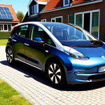 **Prompt:** Solar panels on a Dutch rooftop, modern electric car parked in the driveway, sunny day, sustainable living in the Netherlands.