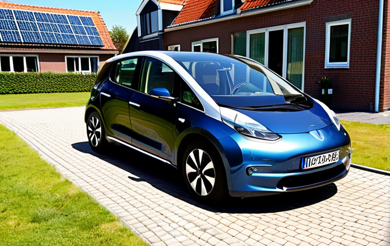 **Prompt:** Solar panels on a Dutch rooftop, modern electric car parked in the driveway, sunny day, sustainable living in the Netherlands.