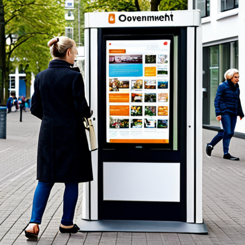 Government Consumer Information Campaign**
"A bright, modern information kiosk in a busy Dutch city center, displaying brochures and digital displays about consumer rights and safe shopping. The kiosk is staffed by a friendly, professional government employee in appropriate office attire, assisting a diverse group of citizens. The scene is clean, well-lit, and emphasizes clarity and accessibility of information. Keywords: 'Consumentenrecht,' 'Informatie,' 'Overheid.' safe for work, appropriate content, fully clothed, professional, modest, perfect anatomy, natural proportions, professional photography, high quality"
**