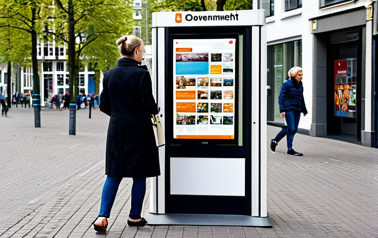 Government Consumer Information Campaign**

"A bright, modern information kiosk in a busy Dutch city center, displaying brochures and digital displays about consumer rights and safe shopping. The kiosk is staffed by a friendly, professional government employee in appropriate office attire, assisting a diverse group of citizens. The scene is clean, well-lit, and emphasizes clarity and accessibility of information. Keywords: 'Consumentenrecht,' 'Informatie,' 'Overheid.' safe for work, appropriate content, fully clothed, professional, modest, perfect anatomy, natural proportions, professional photography, high quality"

**