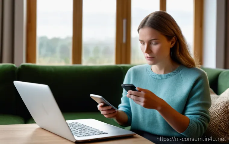 소비자 보호와 관련된 이슈와 대처 방안 - **Prompt 1: Empowered Consumer Against Online Scams**
    A realistic, cinematic photograph of a div...