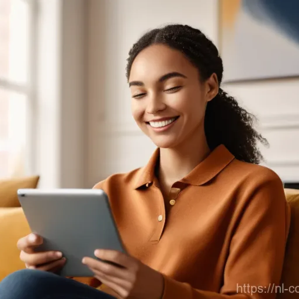 소비자 불만 처리 서비스 개선 사례 - "A diverse young adult, wearing stylish casual attire, is seated comfortably on a plush sofa in a mo...