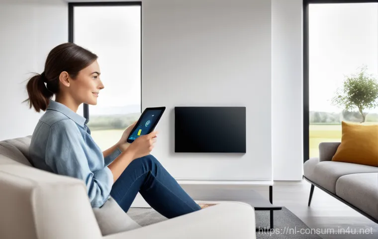 소비자 보호 관련 연구와 사례 탐구 - **Digital Consumer in a Smart Home:** A young adult, dressed in modern, modest casual wear, is comfo...