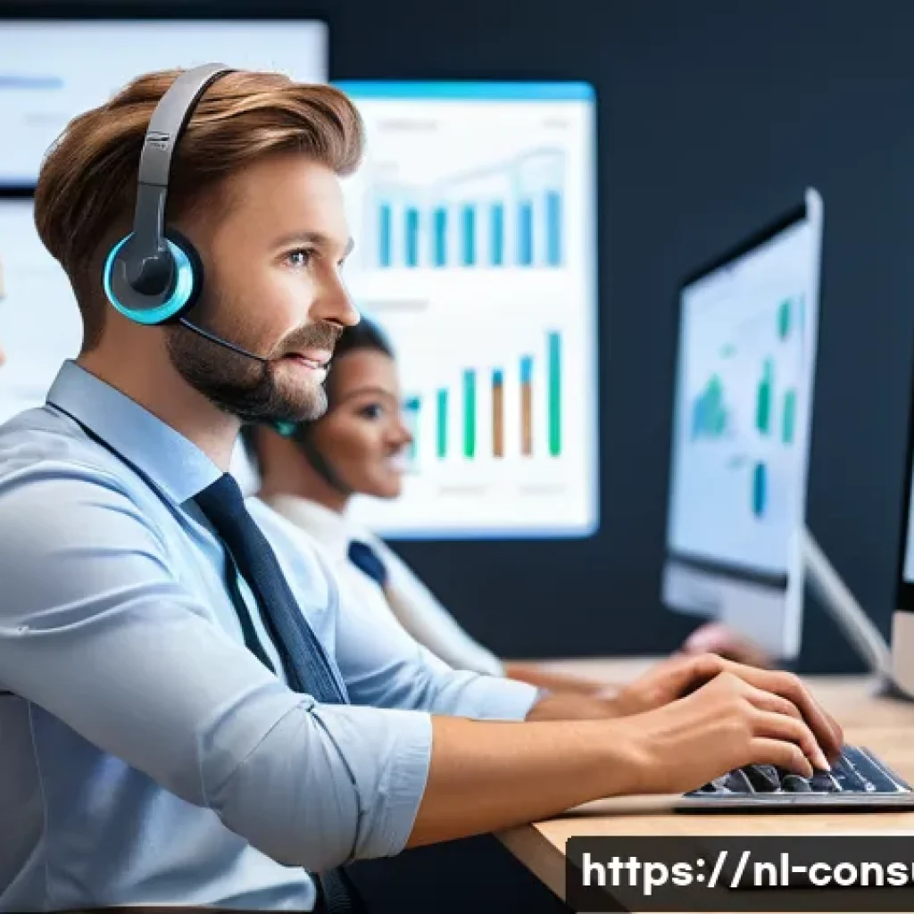 소비자 불만 처리와 CS 혁신 사례 - A modern Dutch customer service center featuring diverse agents engaging with customers through mult...