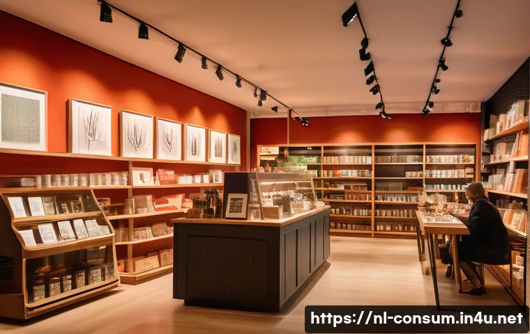 소비자 심리학 기본 개념 - A cozy Dutch boutique interior filled with warm lighting, subtle vanilla scent visible as soft mist ...