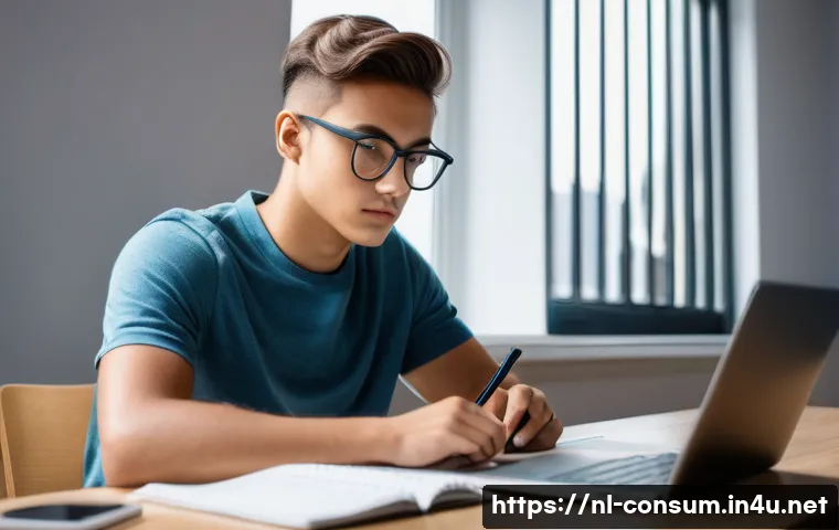 소비자전문기술사 실기 준비 핵심 팁 - A focused Dutch student studying efficiently at a tidy desk with a laptop, notebooks, and a timer se...