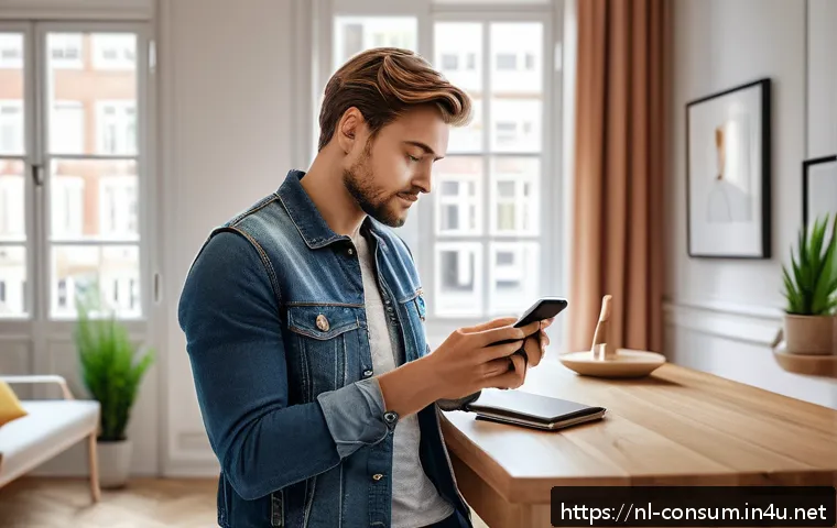 소비자 보호를 위한 글로벌 전략 - A modern Dutch consumer using a smartphone app featuring advanced AI fraud detection interface, with...