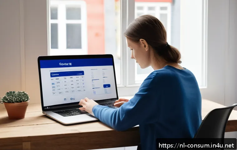 소비자 피해 사례를 통한 법적 대처 - A detailed scene of a Dutch consumer shopping online at home, sitting at a modern desk with a laptop...