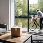 Home 19 소비자 보호 관련 최신 이슈 - A modern Dutch living room scene showing a middle-aged person comfortably examining a recently deliv...