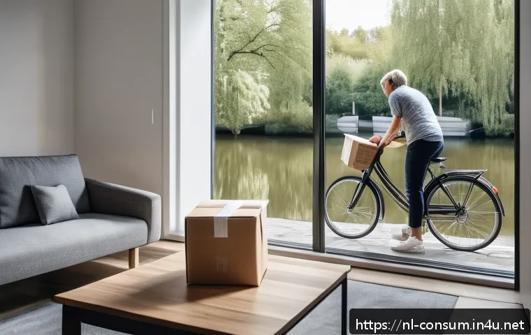 소비자 보호 관련 최신 이슈 - A modern Dutch living room scene showing a middle-aged person comfortably examining a recently deliv...