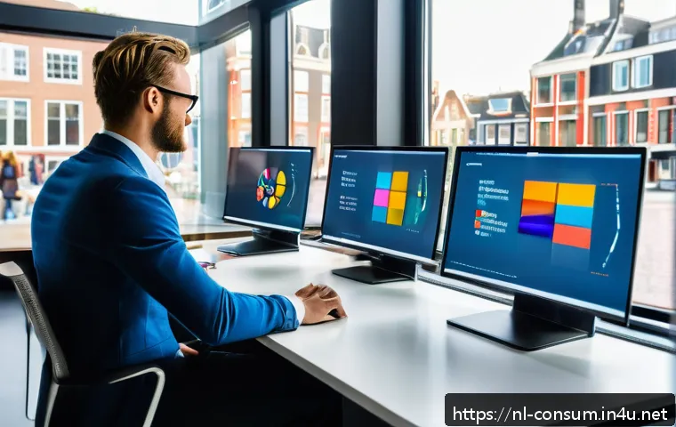 소비자 행동 데이터를 활용한 신제품 혁신 전략 연구와 분석 - A modern Dutch office scene showing a diverse team of marketing and product development professional...