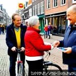 소비자 피해 예방 캠페인 성공 사례 - Photorealistic successful consumer protection campaign in a Dutch town square, diverse Dutch familie...