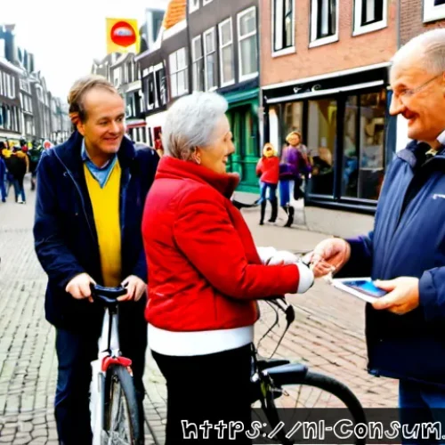 소비자 피해 예방 캠페인 성공 사례 - Photorealistic successful consumer protection campaign in a Dutch town square, diverse Dutch familie...