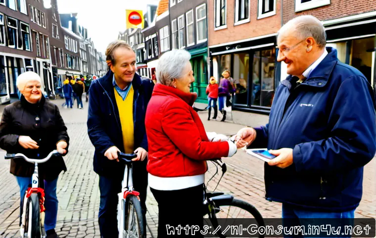 소비자 피해 예방 캠페인 성공 사례 - Photorealistic successful consumer protection campaign in a Dutch town square, diverse Dutch familie...