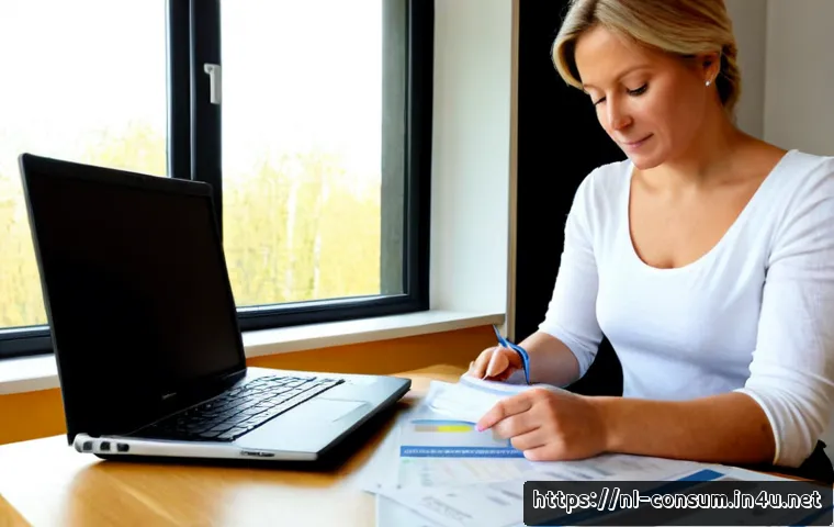 Home 15 소비자 보호 관련 연구 보고서 리뷰 - Photorealistic consumer protection research report review scene in a bright modern Dutch home office...